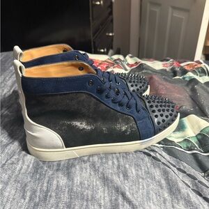 US Men Size 10.5 Christian Louboutin Men's High-Top Sneakers - Black and Blue